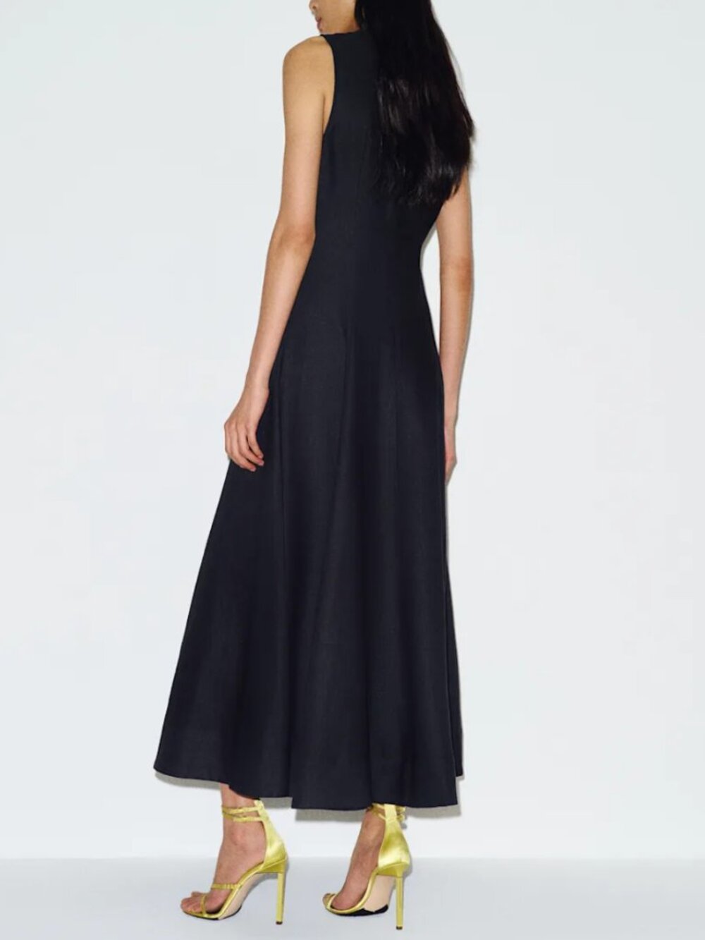 Reformation Cecilia Linen Midi Dress Black Noir French Quiet Lux Minimalist US2 - Picture 4 of 11